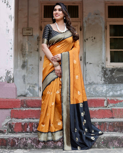 Pure Silk Saree Weaved With Zari Comes With Heavy Banarasi Brocade Blouse - Almaari Fashion