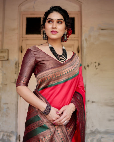 Pure Silk Saree Weaved With Zari Comes With Heavy Banarasi Brocade Blouse - Almaari Fashion