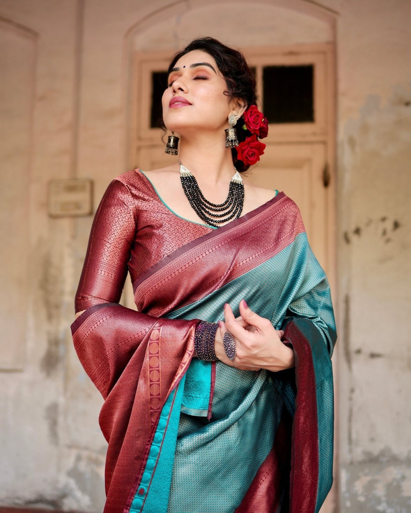 Pure Silk Saree Weaved With Zari Comes With Heavy Banarasi Brocade Blouse - Almaari Fashion