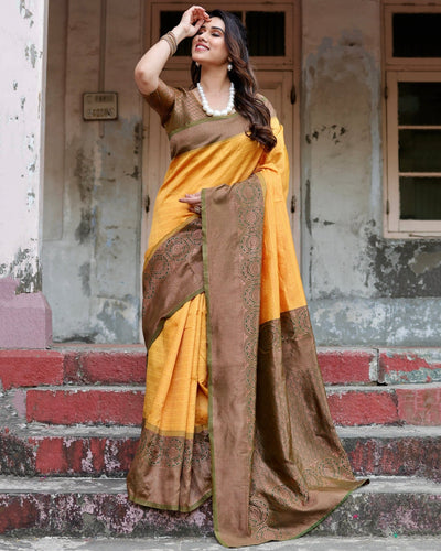 Pure Silk Saree Weaved With Zari Comes With Heavy Banarasi Brocade Blouse - Almaari Fashion