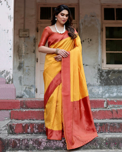 Pure Silk Saree Weaved With Zari Comes With Heavy Banarasi Brocade Blouse - Almaari Fashion