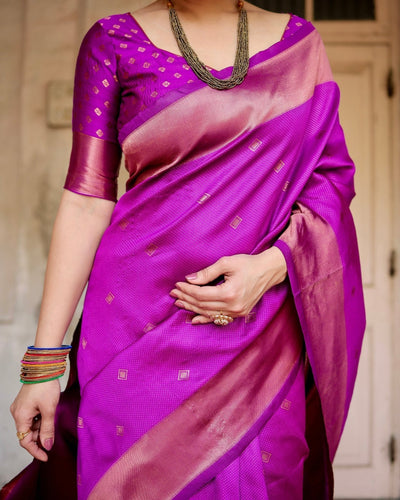 Pure Silk Saree Weaved With Zari Comes With Heavy Banarasi Brocade Blouse - Almaari Fashion