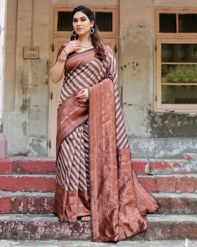 Pure Silk Saree Weaved With Zari Comes With Heavy Banarasi Brocade Blouse - Almaari Fashion