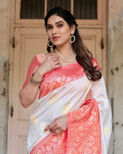 Pure Silk Saree Weaved With Zari Comes With Heavy Banarasi Brocade Blouse - Almaari Fashion