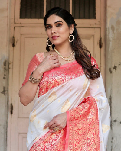 Pure Silk Saree Weaved With Zari Comes With Heavy Banarasi Brocade Blouse - Almaari Fashion