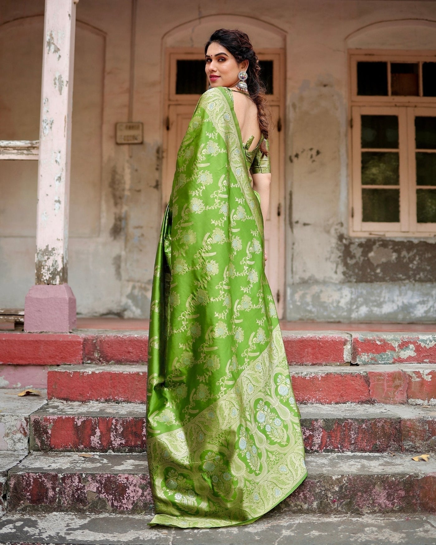 Pure Silk Saree Weaved With Zari Comes With Heavy Banarasi Brocade Blouse - Almaari Fashion