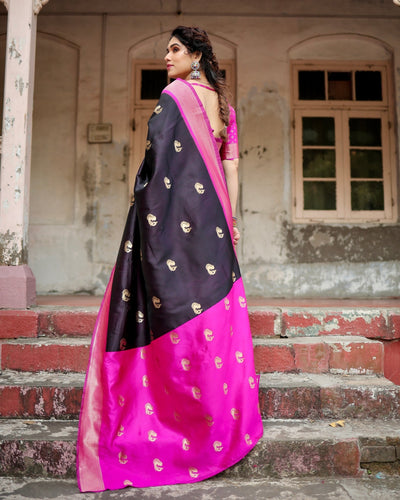 Pure Silk Saree Weaved With Zari Comes With Heavy Banarasi Brocade Blouse - Almaari Fashion