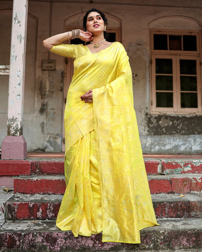 Pure Silk Saree Weaved With Zari Comes With Heavy Banarasi Brocade Blouse - Almaari Fashion