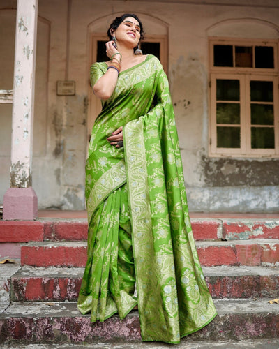 Pure Silk Saree Weaved With Zari Comes With Heavy Banarasi Brocade Blouse - Almaari Fashion