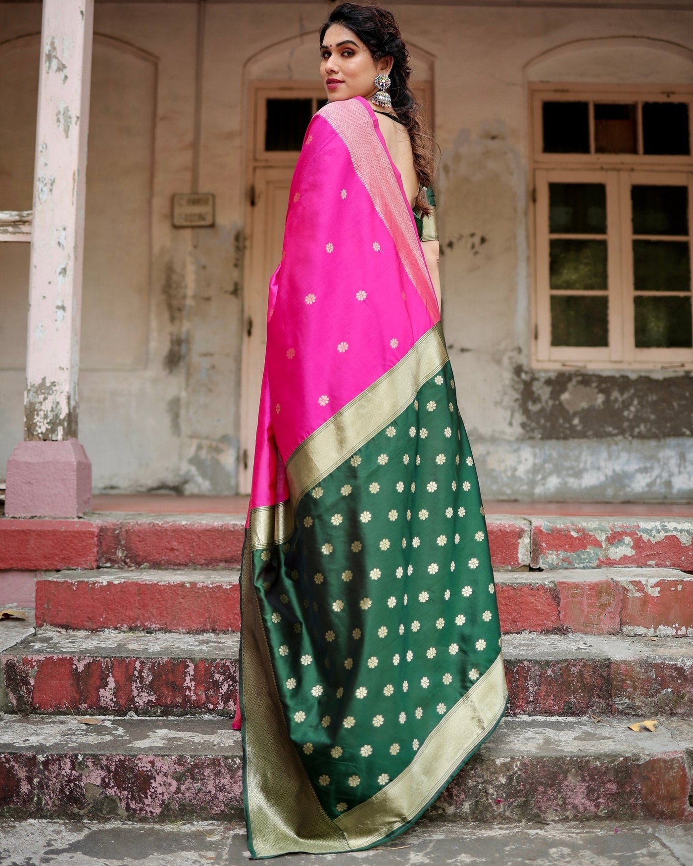 Pure Silk Saree Weaved With Zari Comes With Heavy Banarasi Brocade Blouse - Almaari Fashion