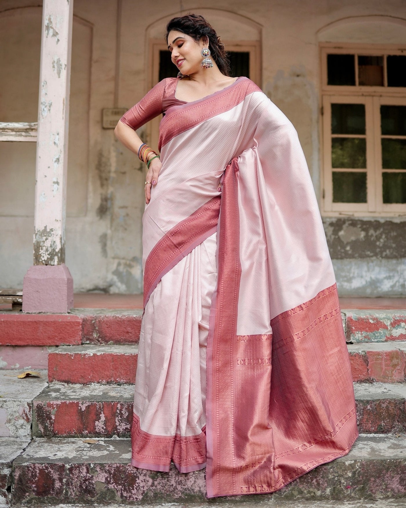 Pure Silk Saree Weaved With Zari Comes With Heavy Banarasi Brocade Blouse - Almaari Fashion