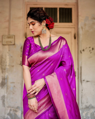 Pure Silk Saree Weaved With Zari Comes With Heavy Banarasi Brocade Blouse - Almaari Fashion