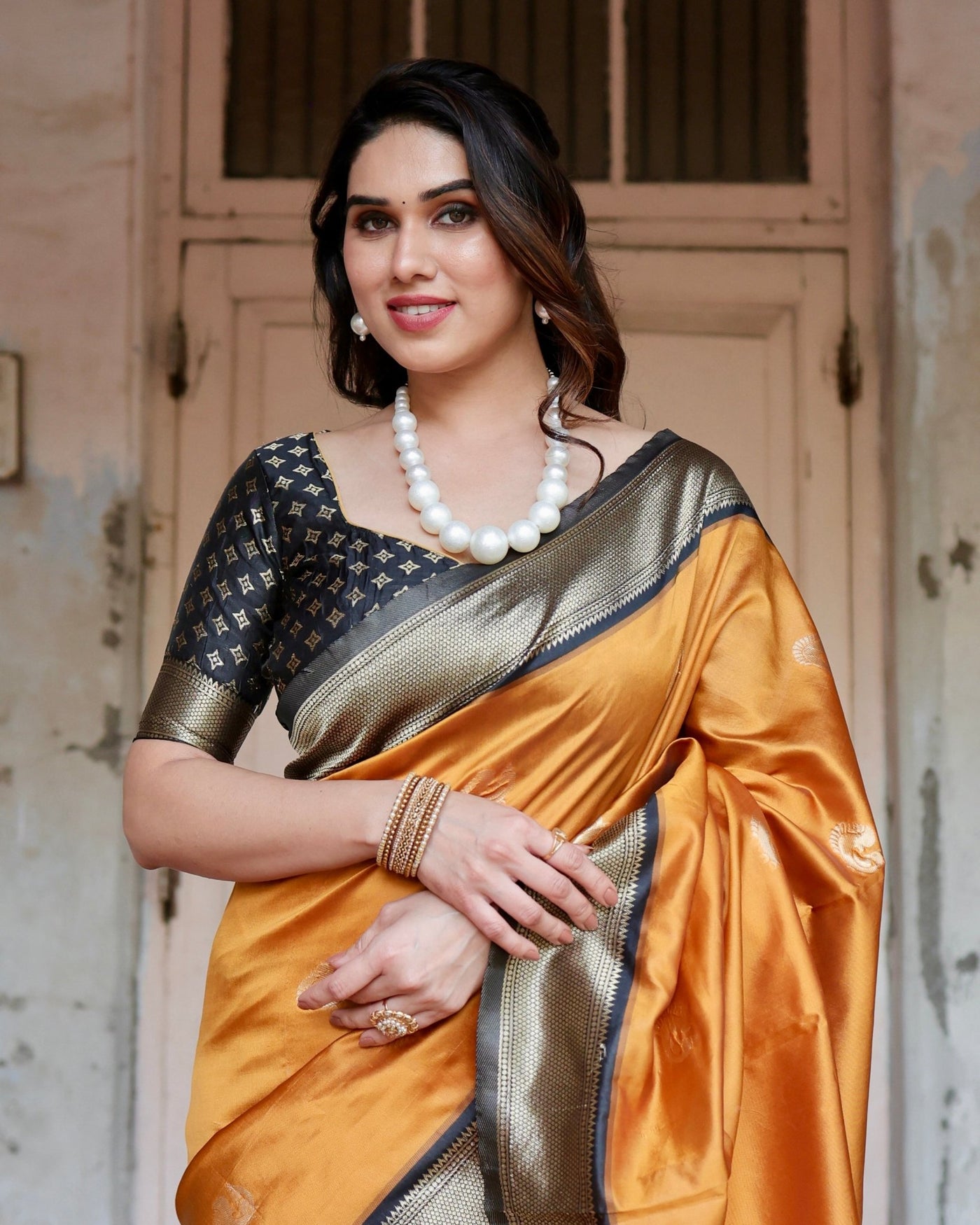 Pure Silk Saree Weaved With Zari Comes With Heavy Banarasi Brocade Blouse - Almaari Fashion