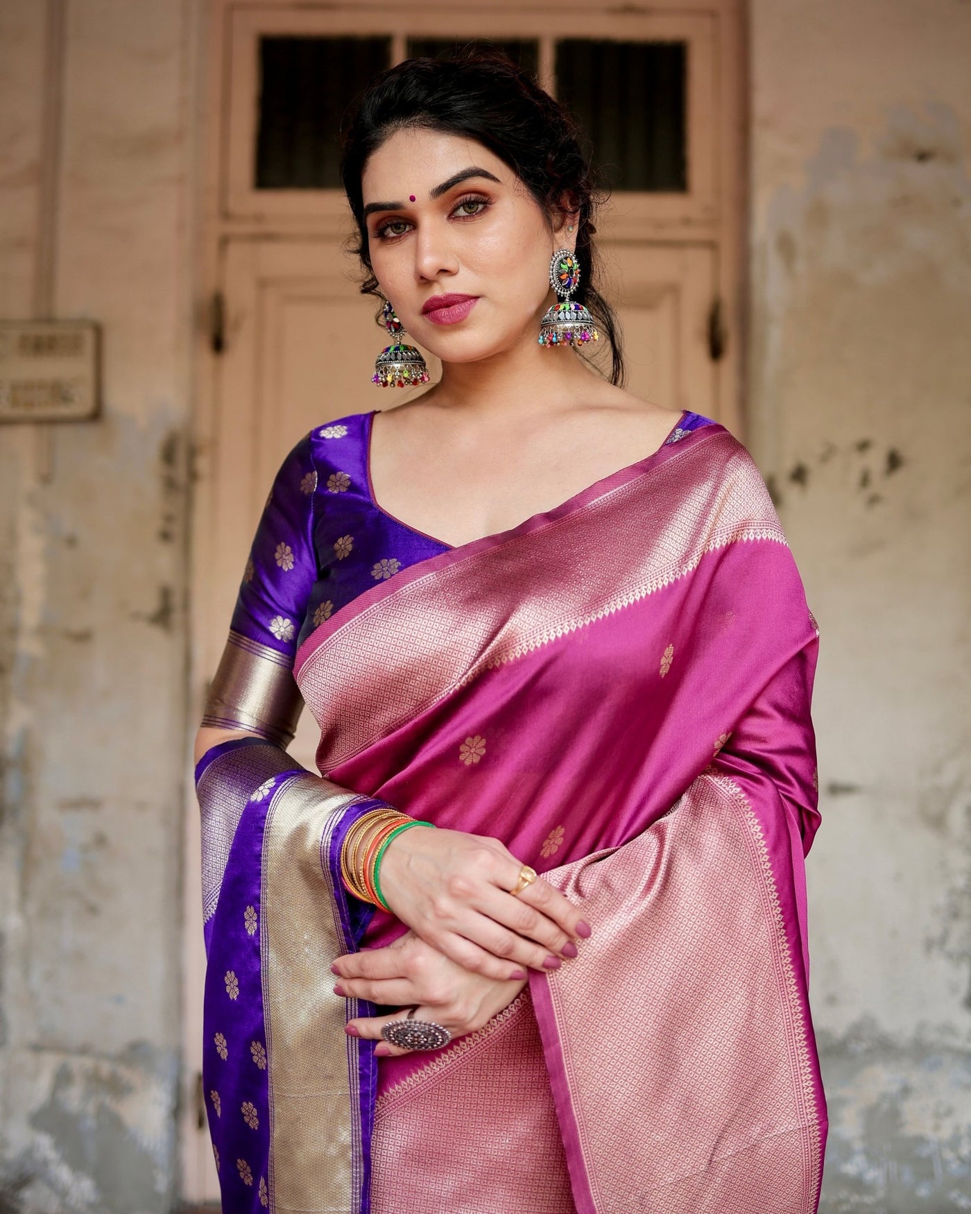 Pure Silk Saree Weaved With Zari Comes With Heavy Banarasi Brocade Blouse - Almaari Fashion