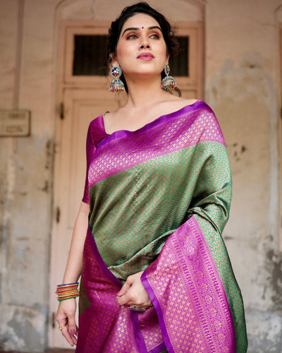 Pure Silk Saree Weaved With Zari Comes With Heavy Banarasi Brocade Blouse - Almaari Fashion