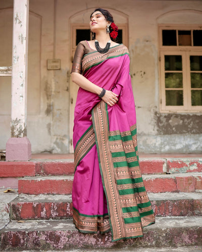 Pure Silk Saree Weaved With Zari Comes With Heavy Banarasi Brocade Blouse - Almaari Fashion