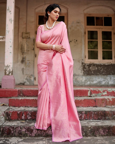 Pure Silk Saree Weaved With Zari Comes With Heavy Banarasi Brocade Blouse - Almaari Fashion