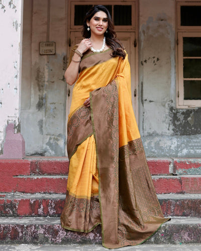 Pure Silk Saree Weaved With Zari Comes With Heavy Banarasi Brocade Blouse - Almaari Fashion