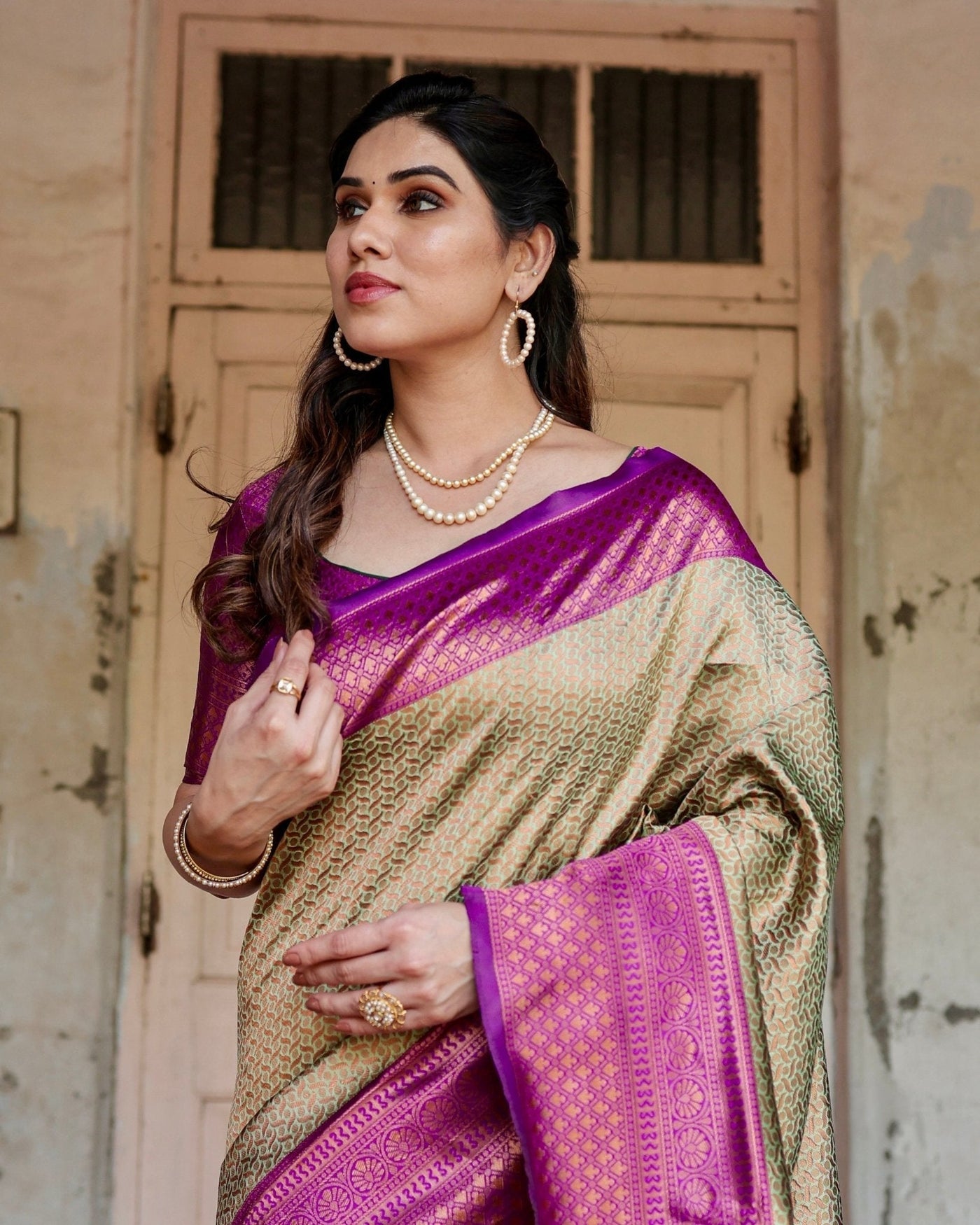 Pure Silk Saree Weaved With Zari Comes With Heavy Banarasi Brocade Blouse - Almaari Fashion