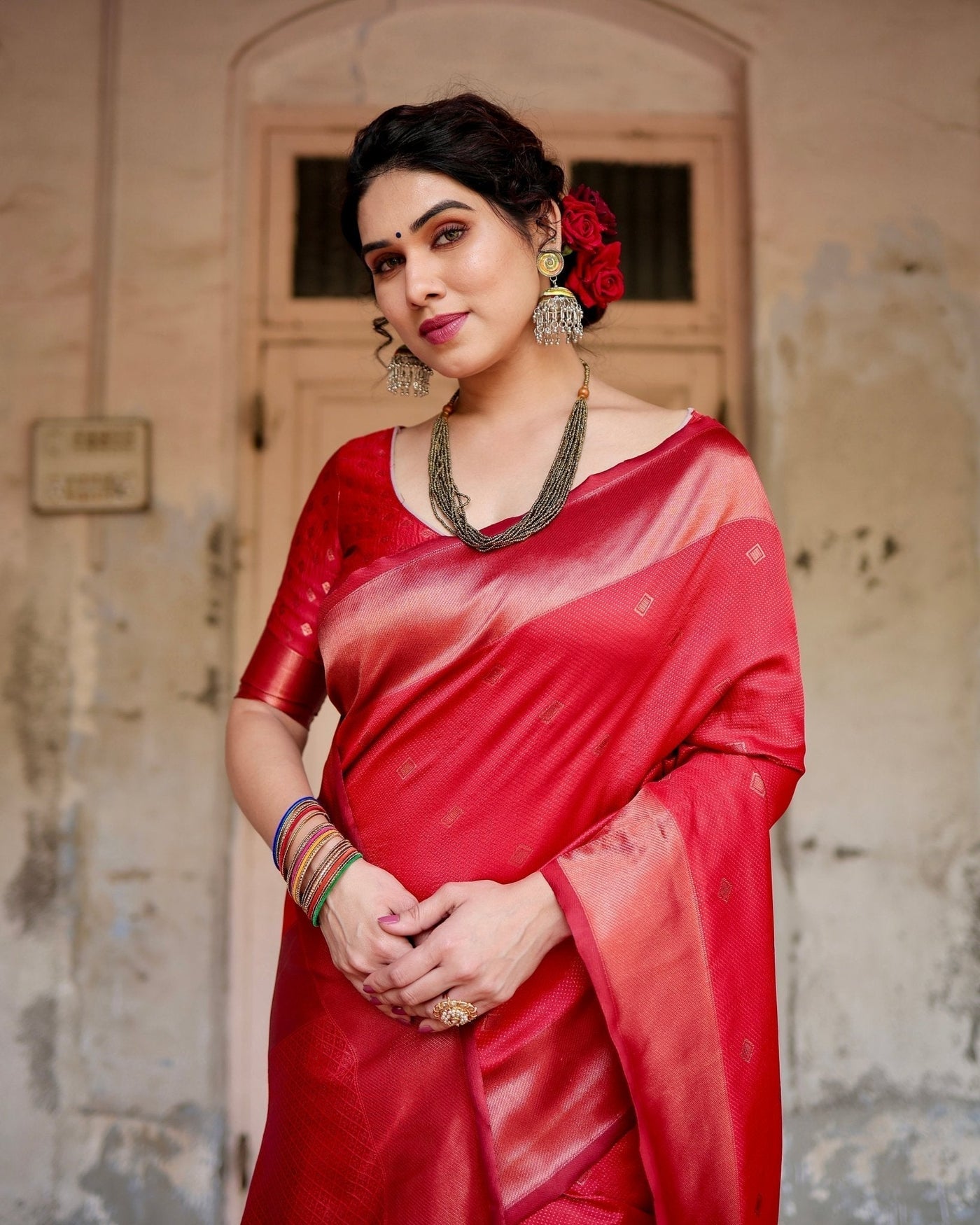 Pure Silk Saree Weaved With Zari Comes With Heavy Banarasi Brocade Blouse - Almaari Fashion