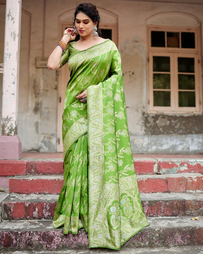 Pure Silk Saree Weaved With Zari Comes With Heavy Banarasi Brocade Blouse - Almaari Fashion