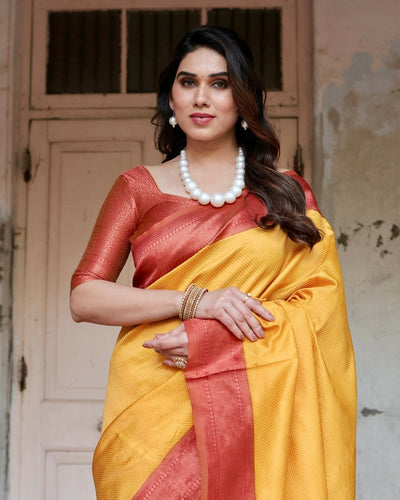 Pure Silk Saree Weaved With Zari Comes With Heavy Banarasi Brocade Blouse - Almaari Fashion