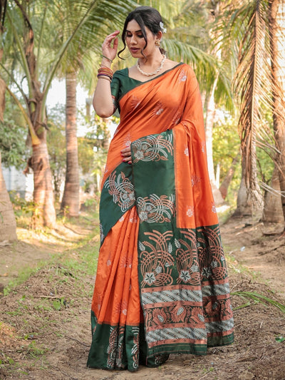 Pure Silk Saree Weaved With Zari Comes With Heavy Banarasi Brocade Blouse - Almaari Fashion