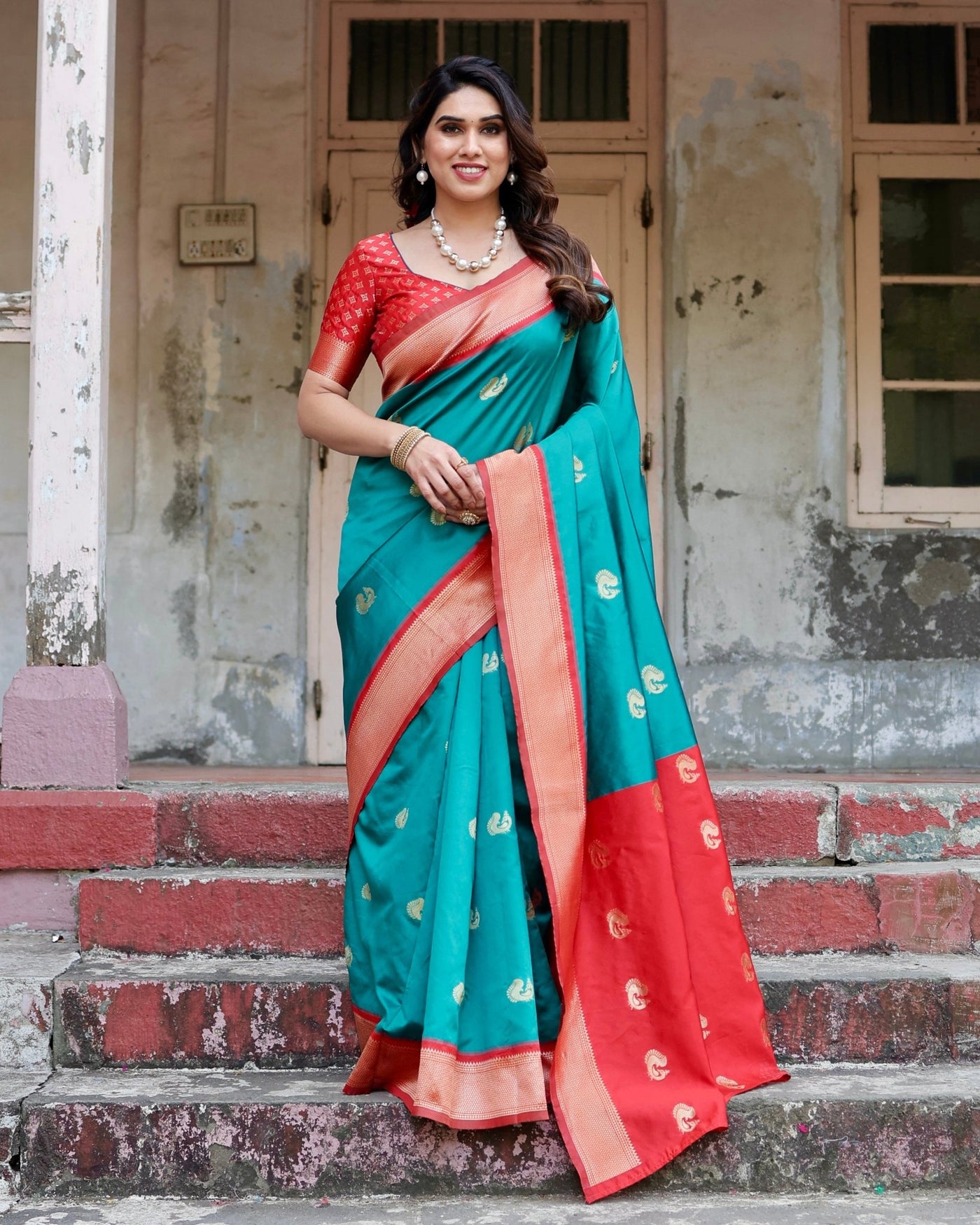 Pure Silk Saree Weaved With Zari Comes With Heavy Banarasi Brocade Blouse - Almaari Fashion