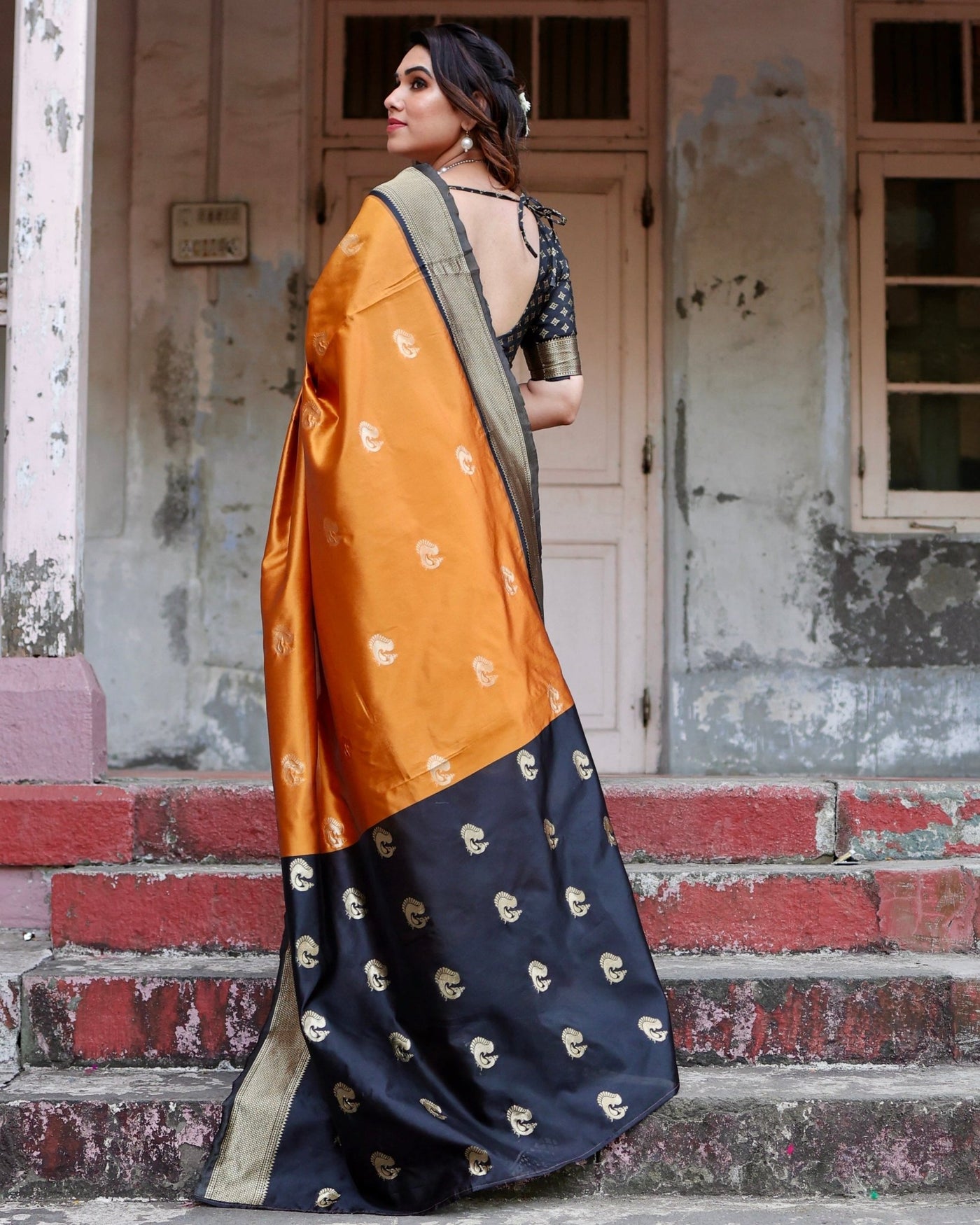 Pure Silk Saree Weaved With Zari Comes With Heavy Banarasi Brocade Blouse - Almaari Fashion