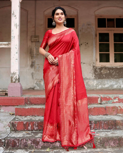 Pure Silk Saree Weaved With Zari Comes With Heavy Banarasi Brocade Blouse - Almaari Fashion