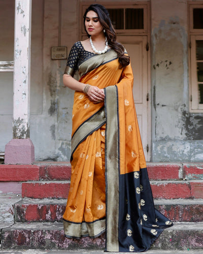 Pure Silk Saree Weaved With Zari Comes With Heavy Banarasi Brocade Blouse - Almaari Fashion