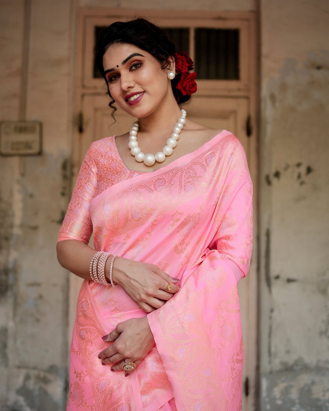 Pure Silk Saree Weaved With Zari Comes With Heavy Banarasi Brocade Blouse - Almaari Fashion