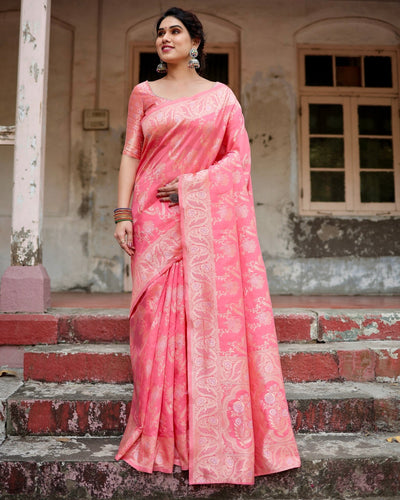 Pure Silk Saree Weaved With Zari Comes With Heavy Banarasi Brocade Blouse - Almaari Fashion