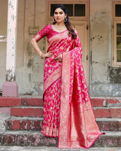 Pure Silk Saree Weaved With Zari Comes With Heavy Banarasi Brocade Blouse - Almaari Fashion