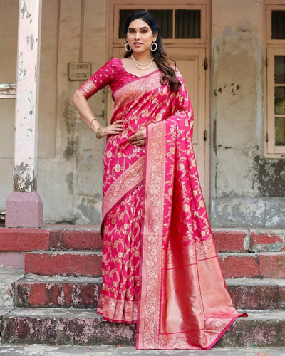 Pure Silk Saree Weaved With Zari Comes With Heavy Banarasi Brocade Blouse - Almaari Fashion