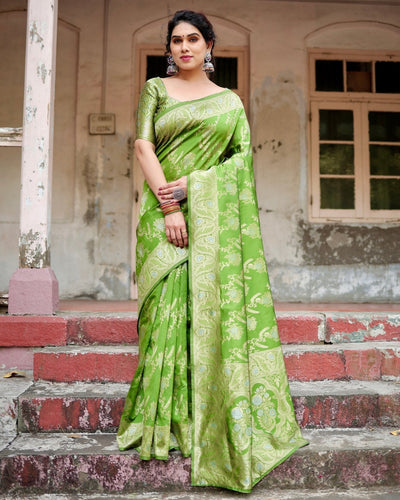 Pure Silk Saree Weaved With Zari Comes With Heavy Banarasi Brocade Blouse - Almaari Fashion