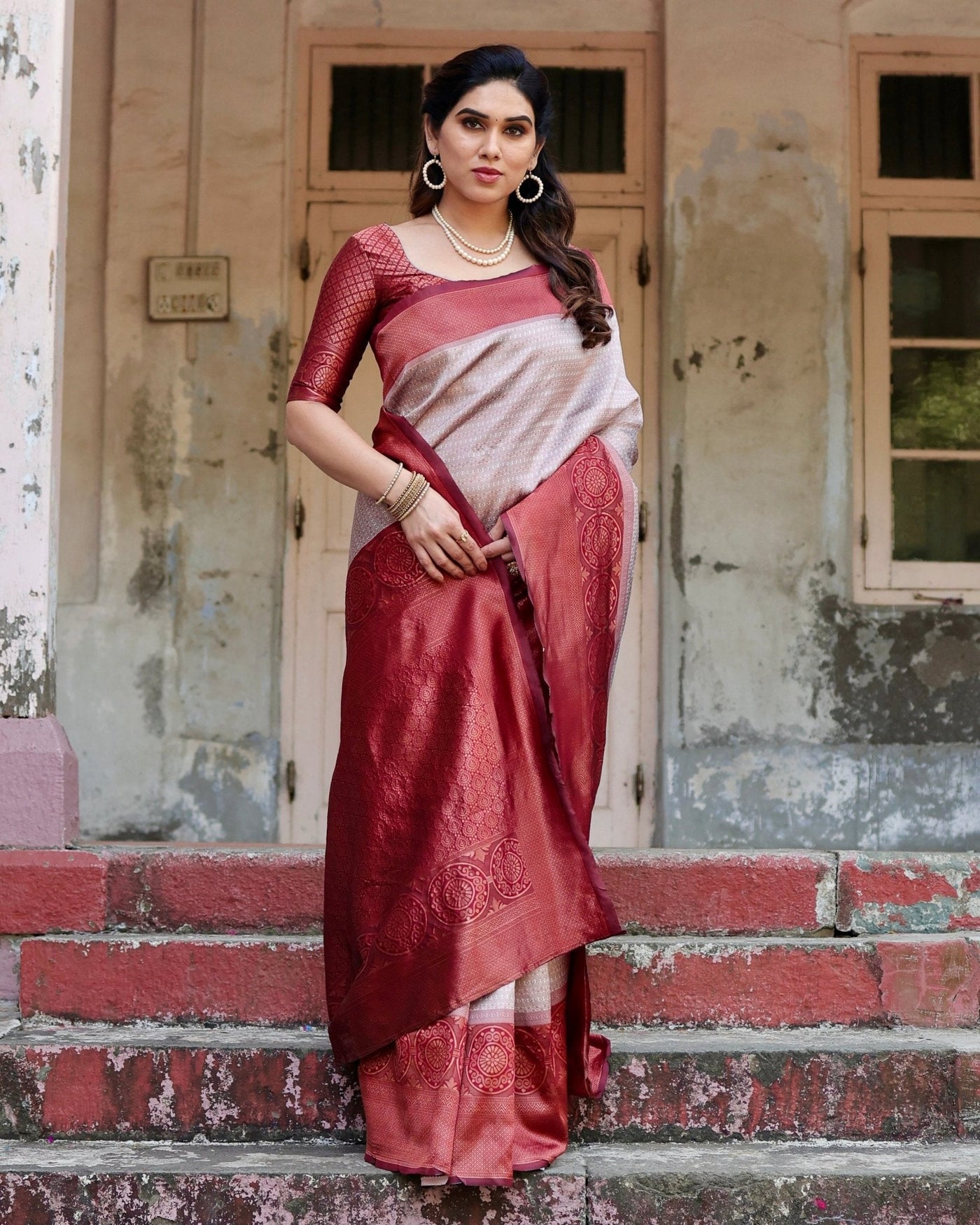 Pure Silk Saree Weaved With Zari Comes With Heavy Banarasi Brocade Blouse - Almaari Fashion