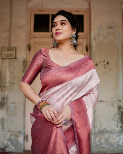 Pure Silk Saree Weaved With Zari Comes With Heavy Banarasi Brocade Blouse - Almaari Fashion