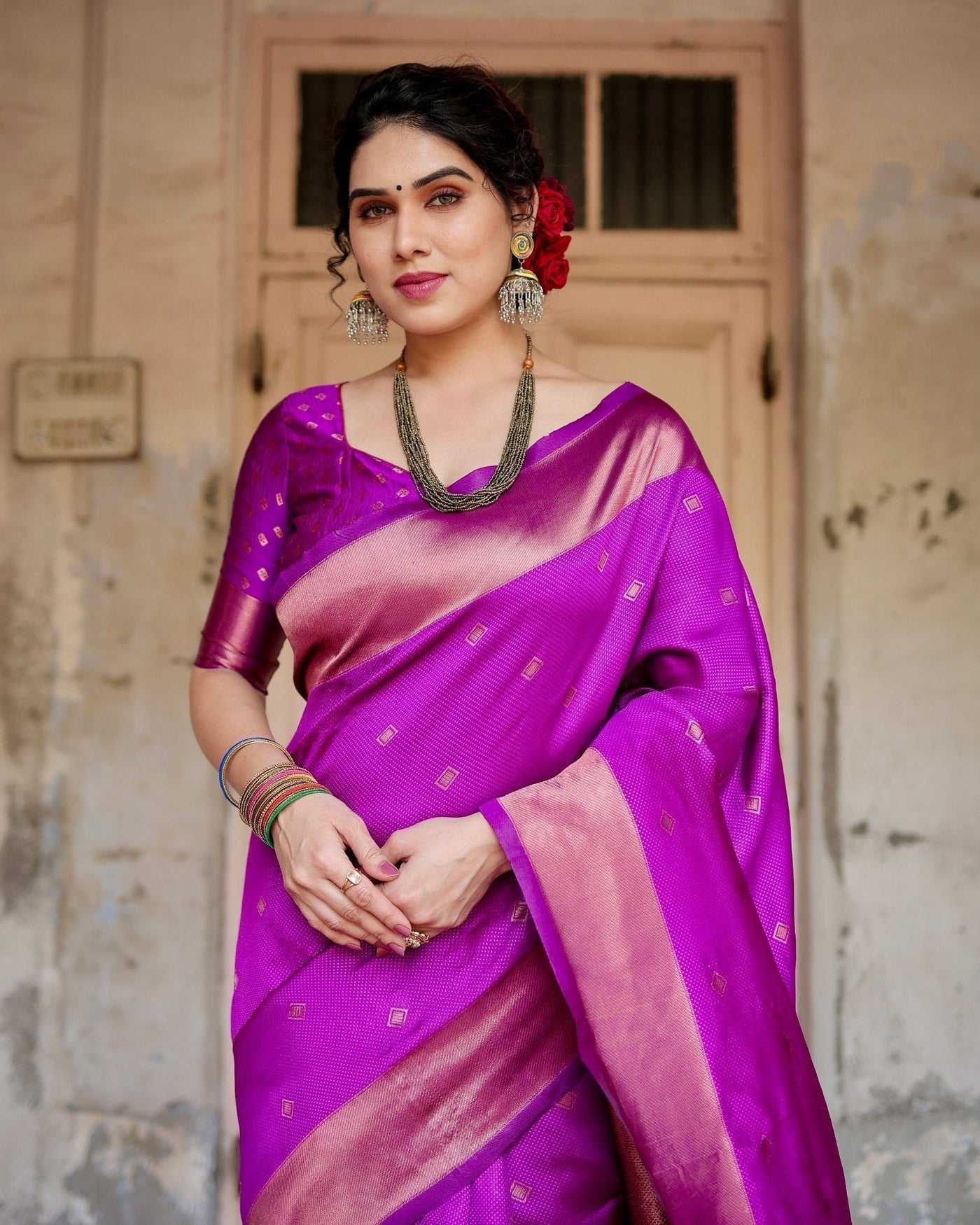 Pure Silk Saree Weaved With Zari Comes With Heavy Banarasi Brocade Blouse - Almaari Fashion