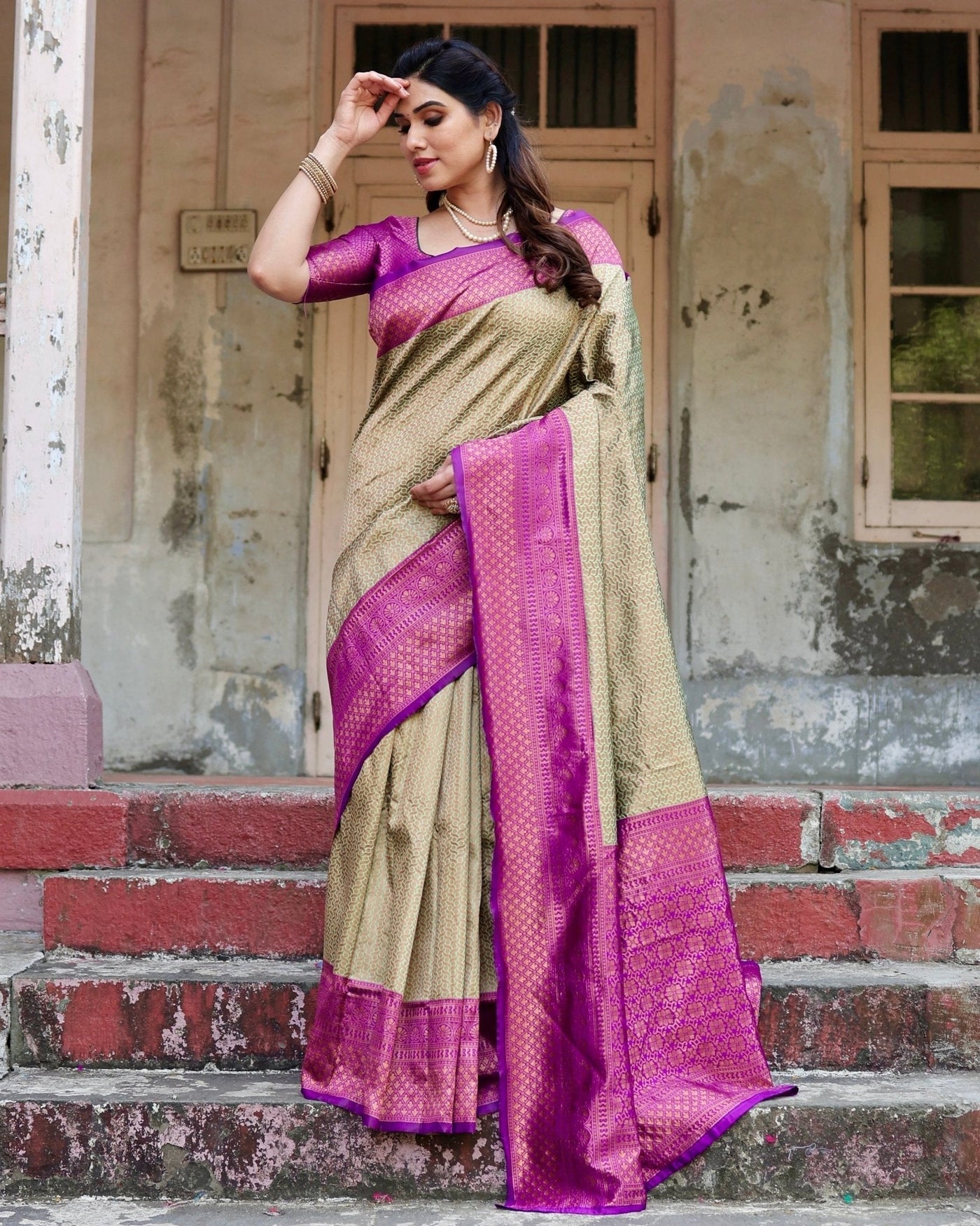 Pure Silk Saree Weaved With Zari Comes With Heavy Banarasi Brocade Blouse - Almaari Fashion