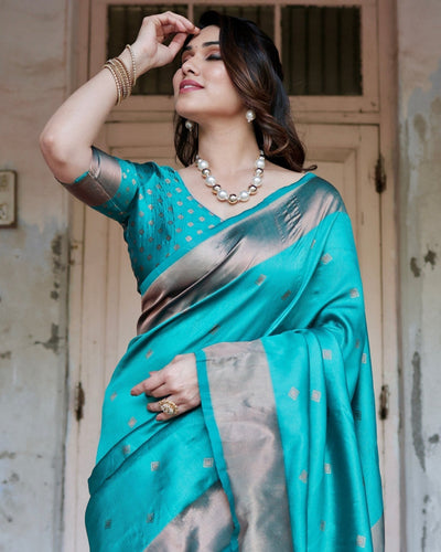 Pure Silk Saree Weaved With Zari Comes With Heavy Banarasi Brocade Blouse - Almaari Fashion