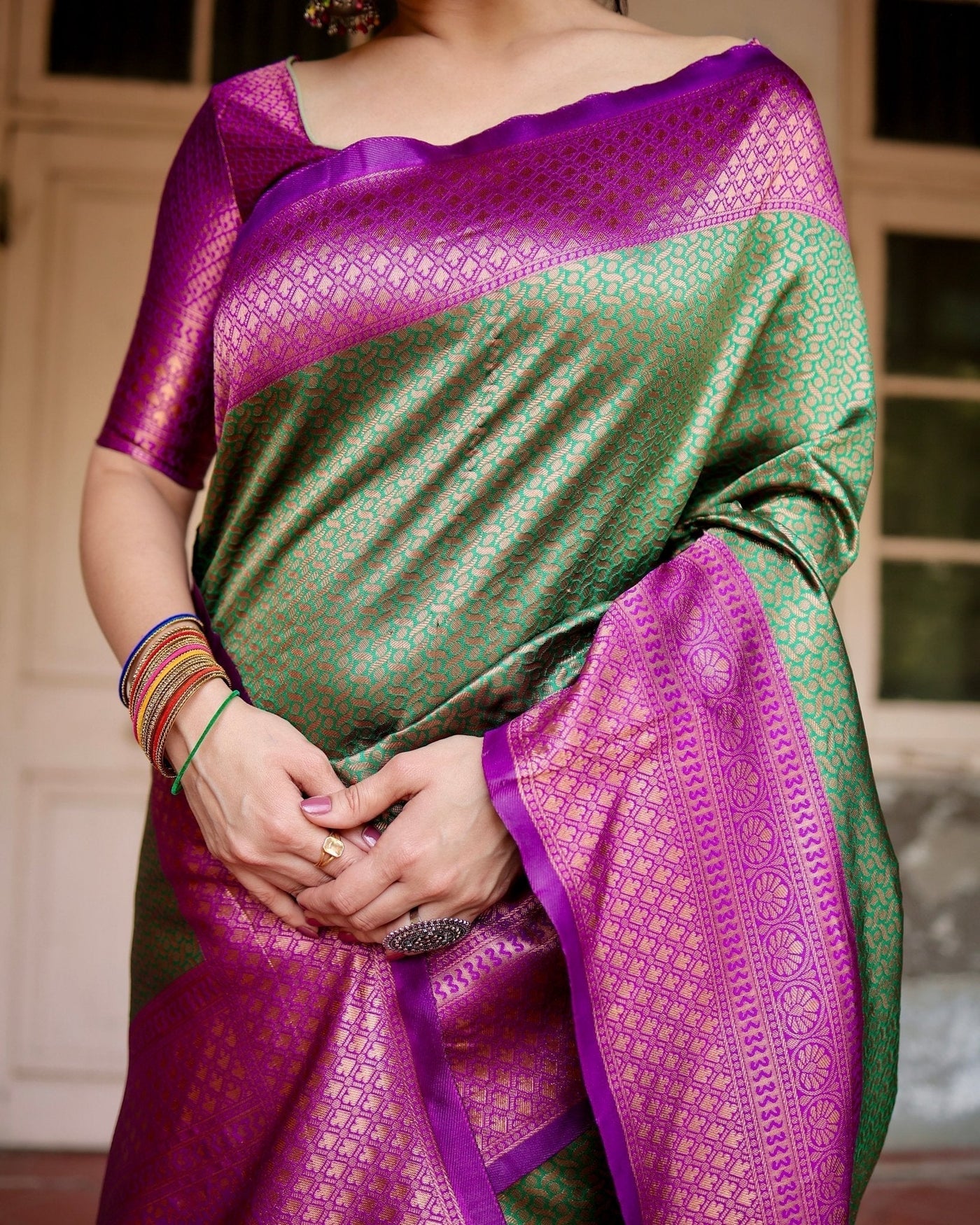 Pure Silk Saree Weaved With Zari Comes With Heavy Banarasi Brocade Blouse - Almaari Fashion