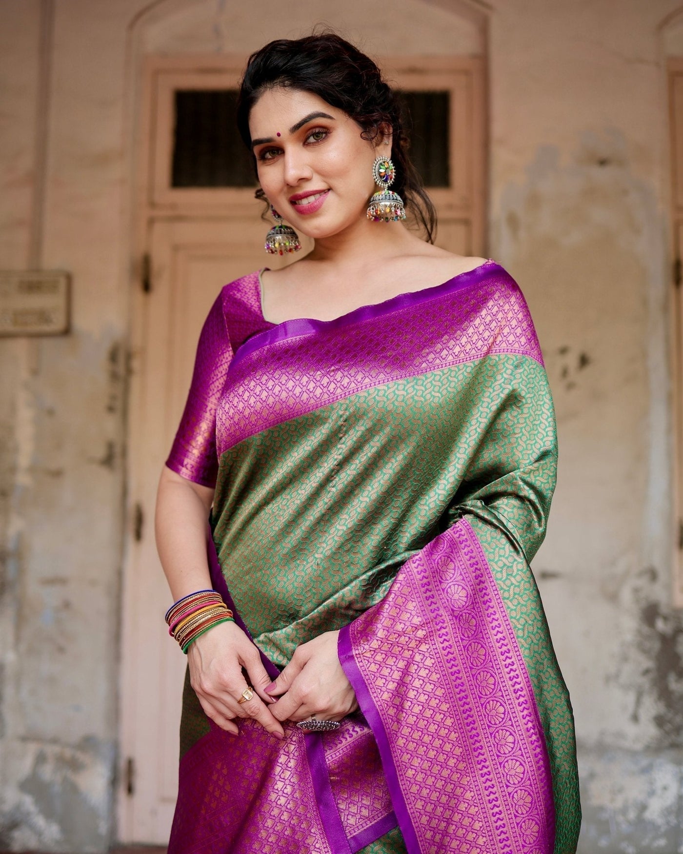 Pure Silk Saree Weaved With Zari Comes With Heavy Banarasi Brocade Blouse - Almaari Fashion