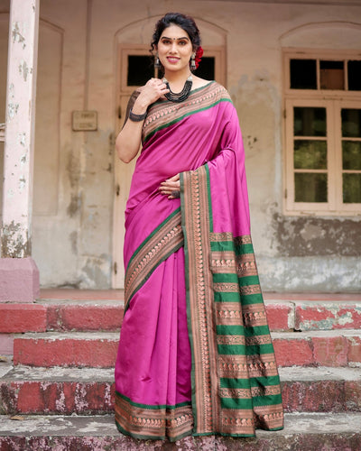 Pure Silk Saree Weaved With Zari Comes With Heavy Banarasi Brocade Blouse - Almaari Fashion