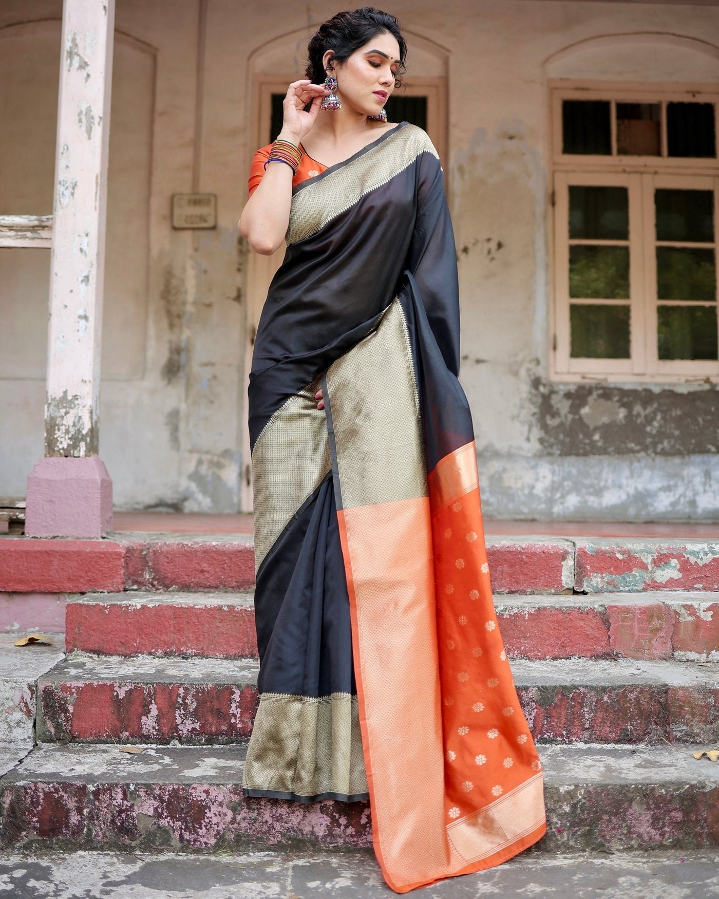 Pure Silk Saree Weaved With Zari Comes With Heavy Banarasi Brocade Blouse - Almaari Fashion