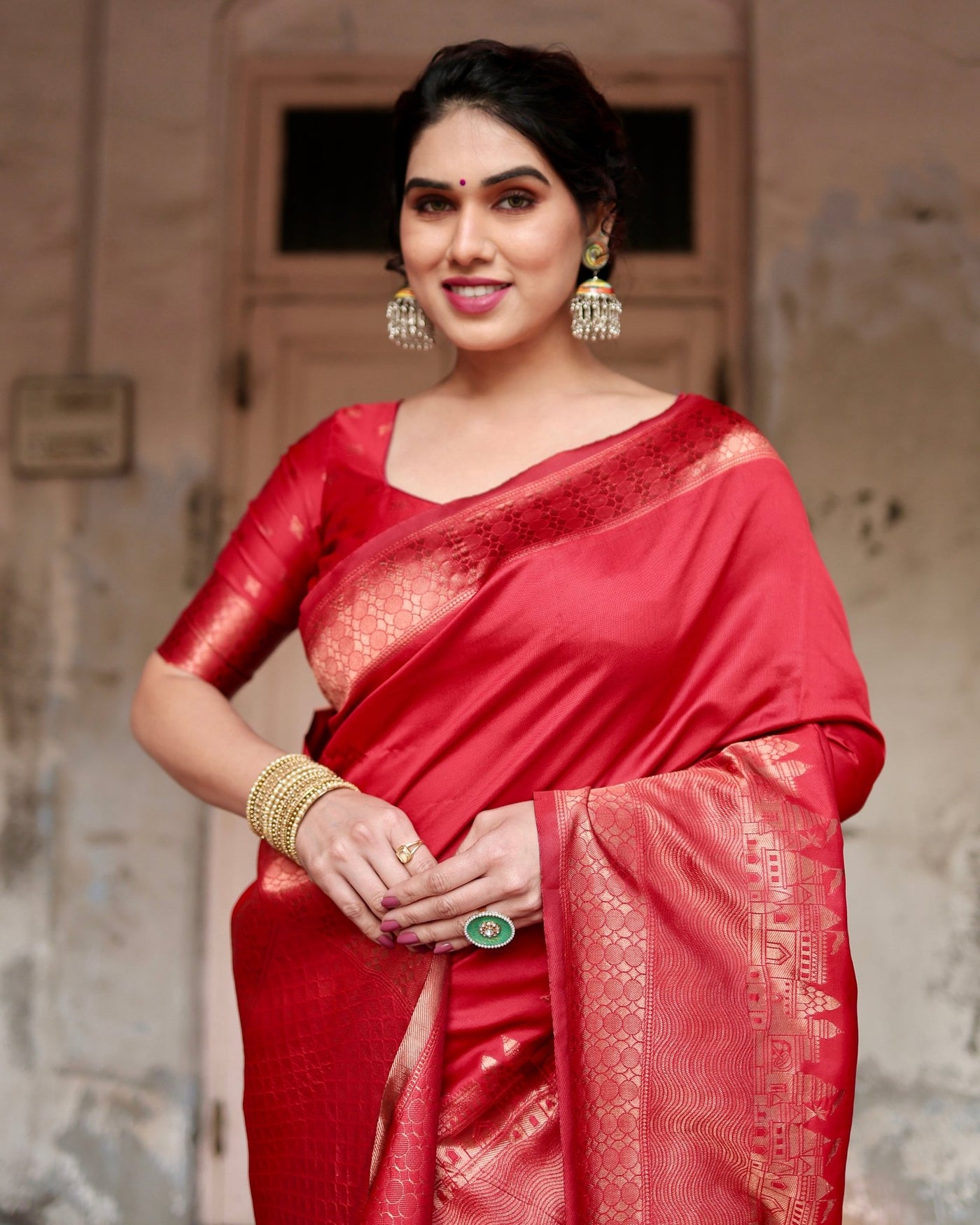 Pure Silk Saree Weaved With Zari Comes With Heavy Banarasi Brocade Blouse - Almaari Fashion