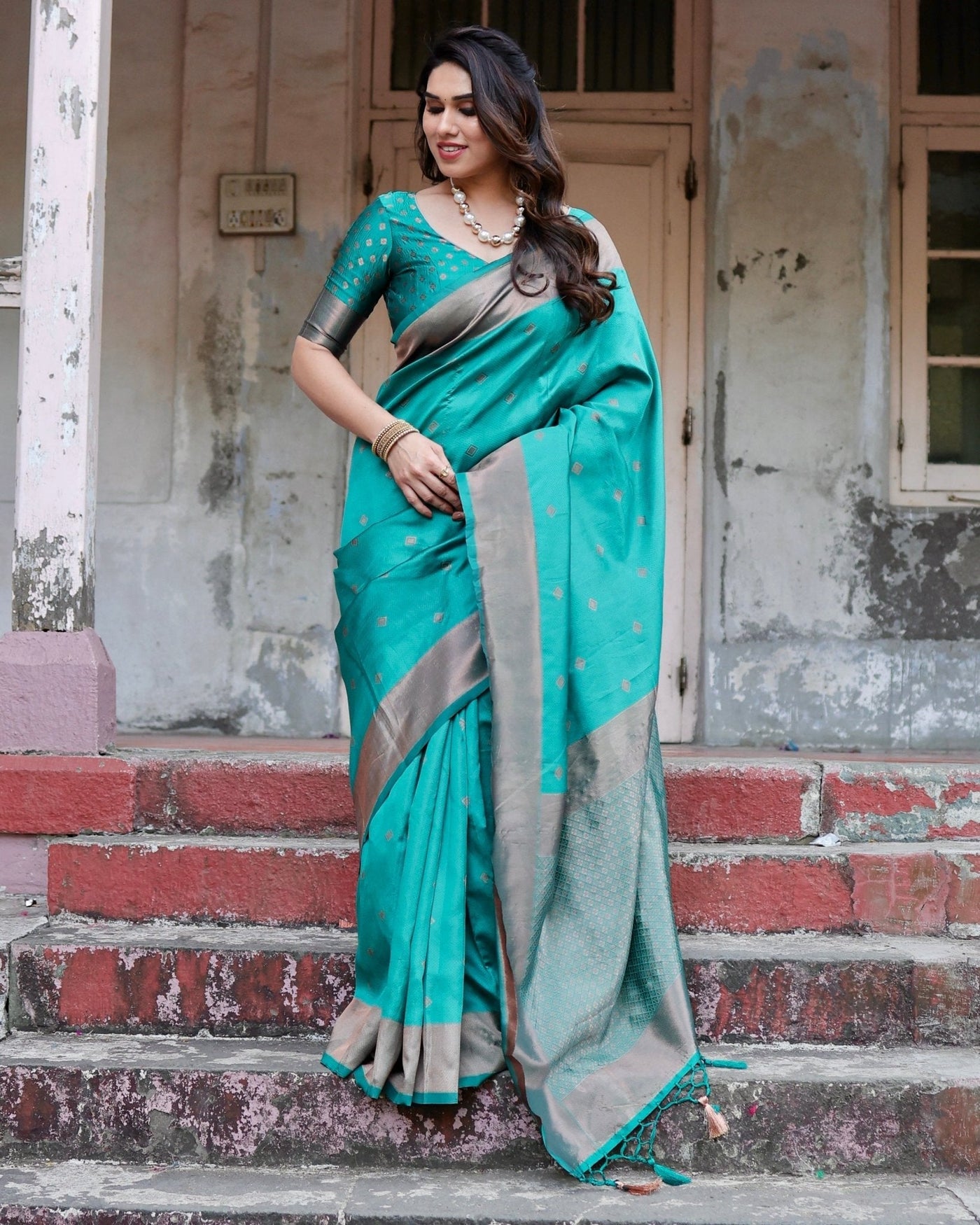 Pure Silk Saree Weaved With Zari Comes With Heavy Banarasi Brocade Blouse - Almaari Fashion