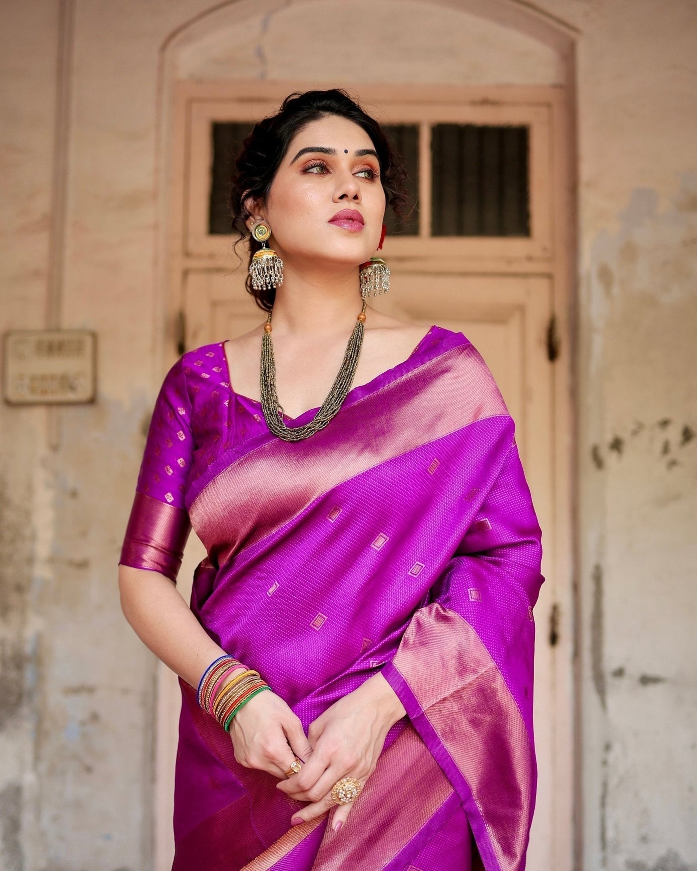 Pure Silk Saree Weaved With Zari Comes With Heavy Banarasi Brocade Blouse - Almaari Fashion