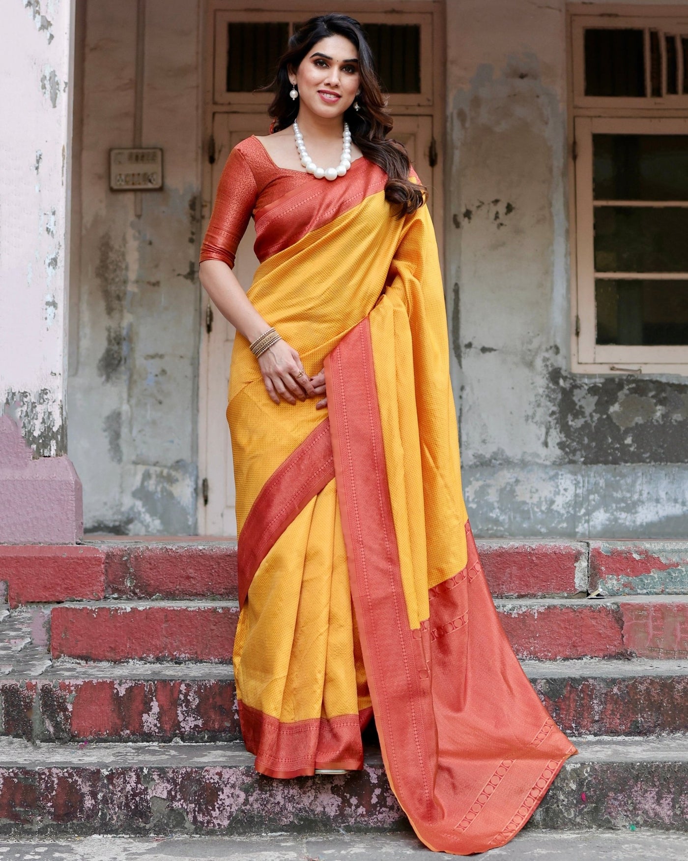 Pure Silk Saree Weaved With Zari Comes With Heavy Banarasi Brocade Blouse - Almaari Fashion