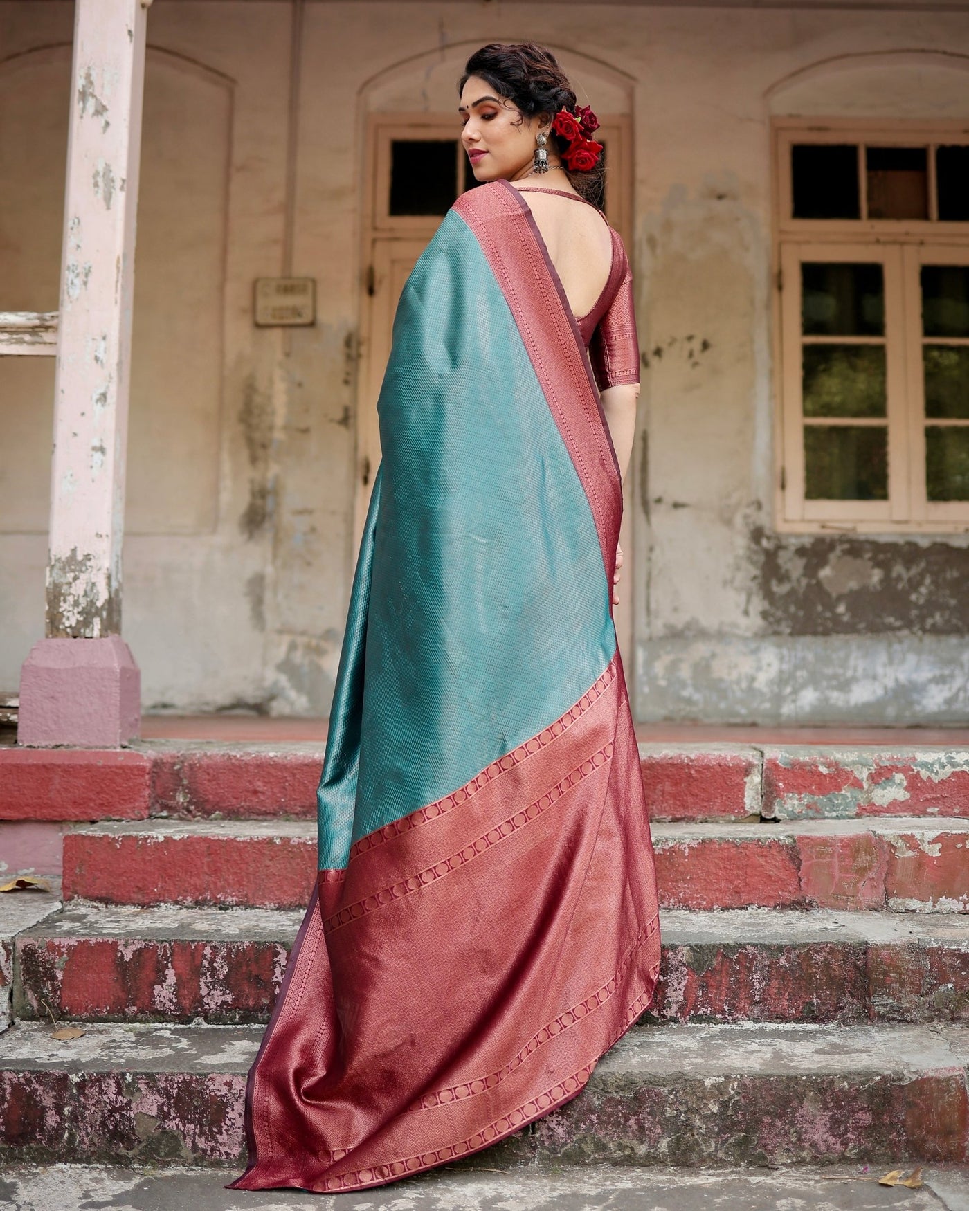 Pure Silk Saree Weaved With Zari Comes With Heavy Banarasi Brocade Blouse - Almaari Fashion